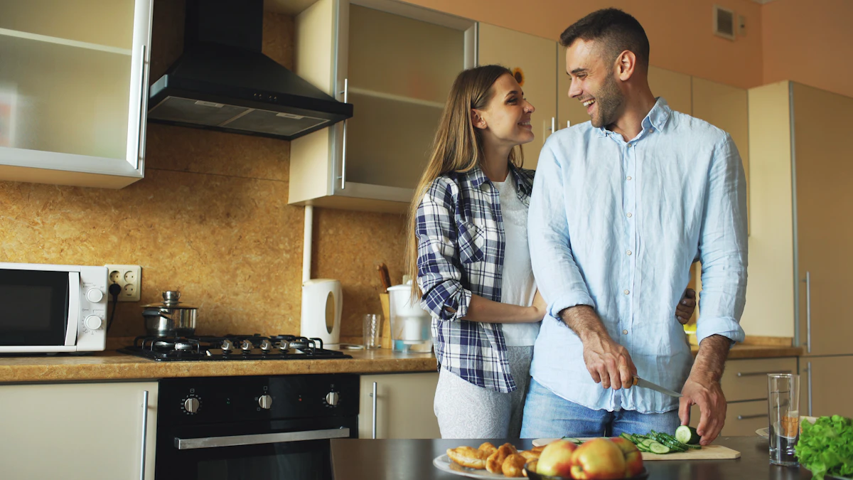 Couple preparing food together at home