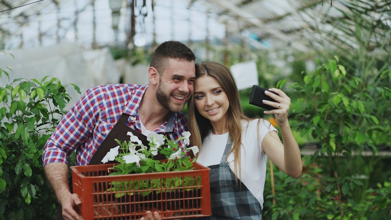Flower-filled selfie in greenhouse