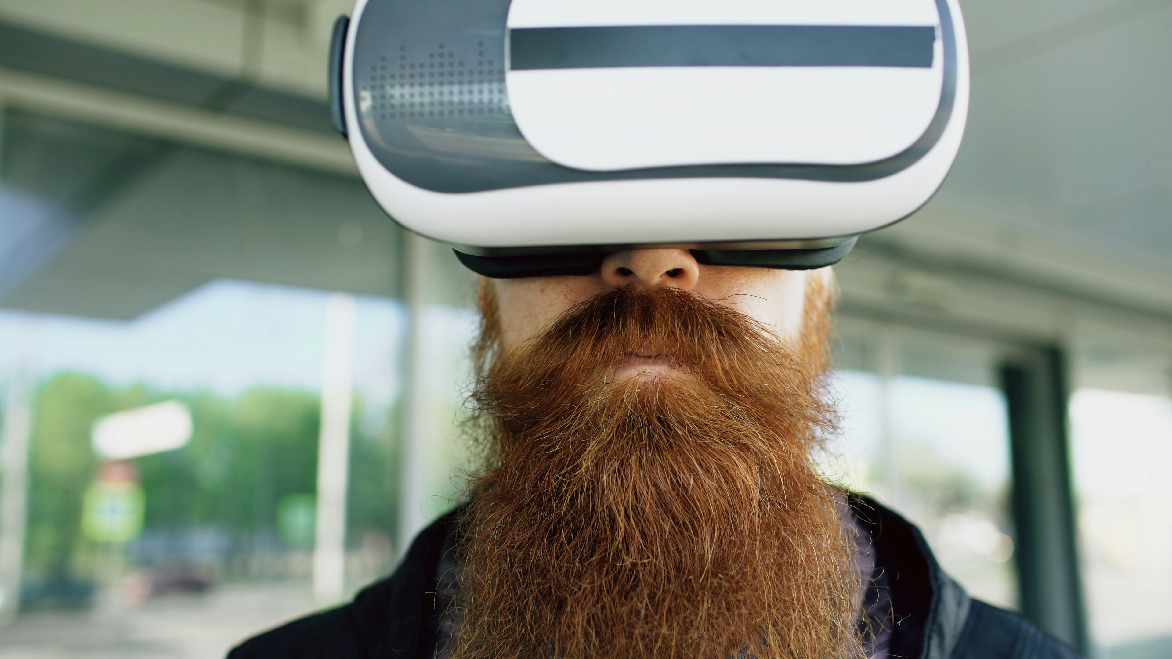 Closeup of man using VR headset