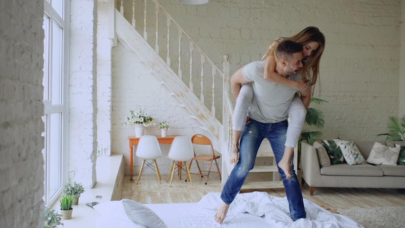 Fun piggyback in bed