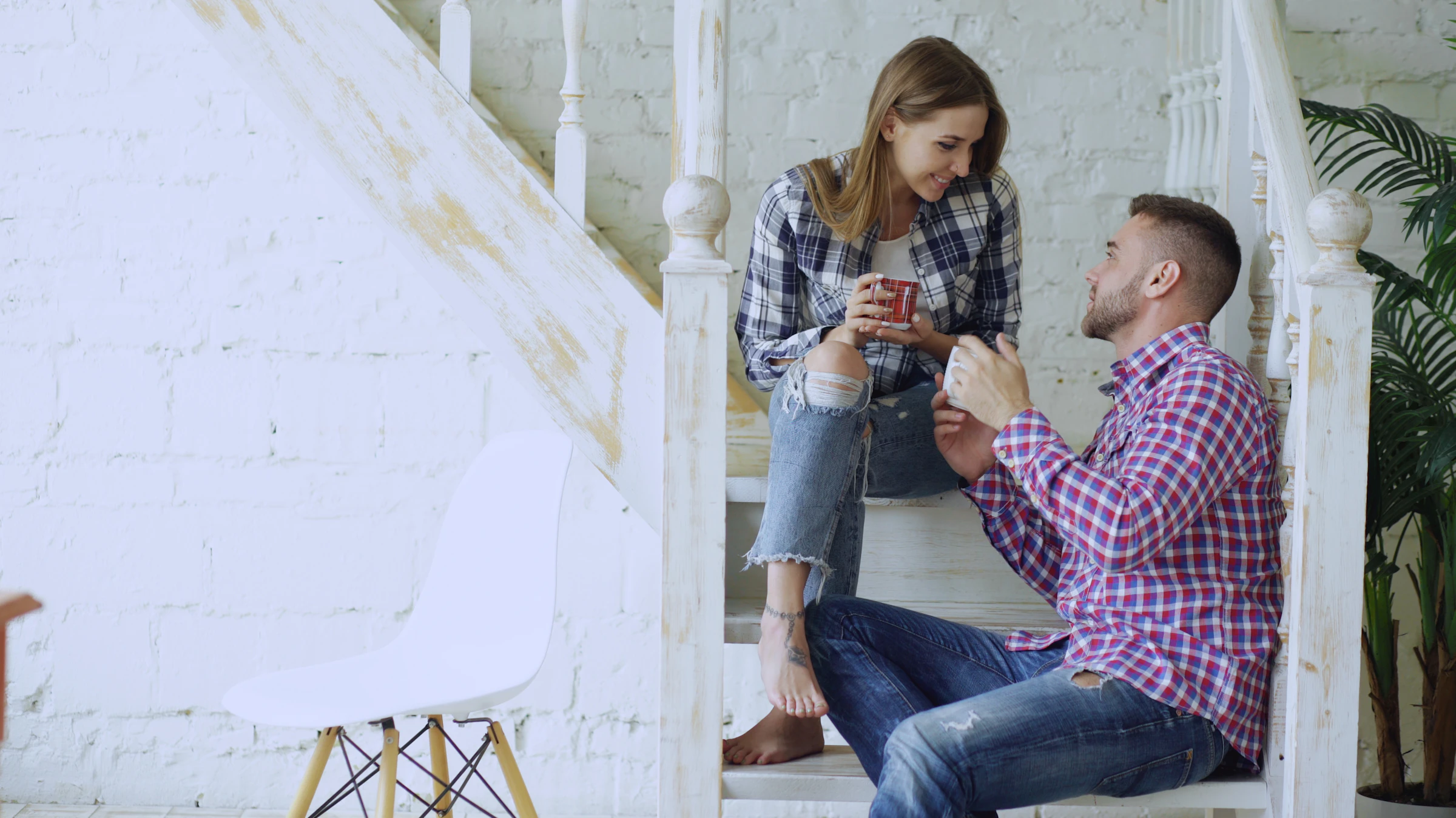 Couple sitting together and having a calm, emotionally open conversation