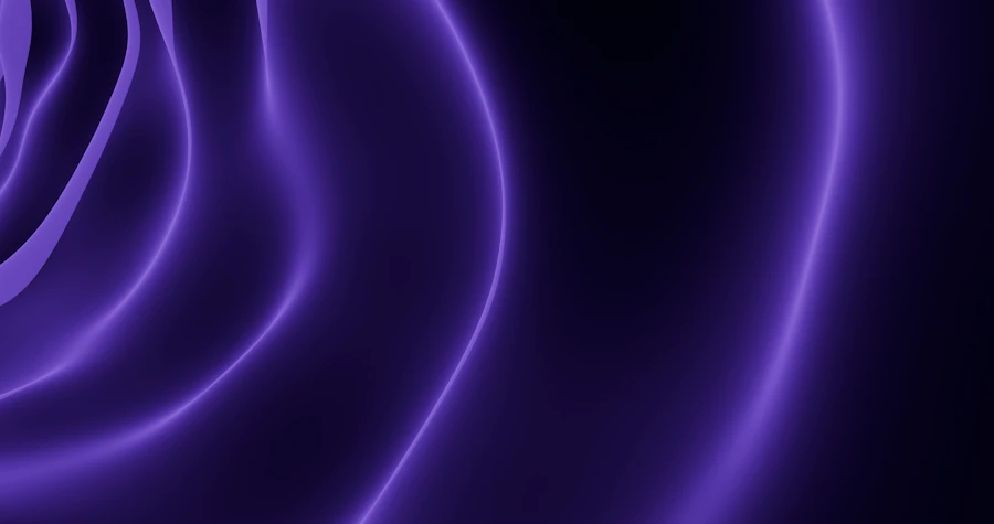 Abstract glowing purple light waves on a dark background, illustrating AI fatigue research