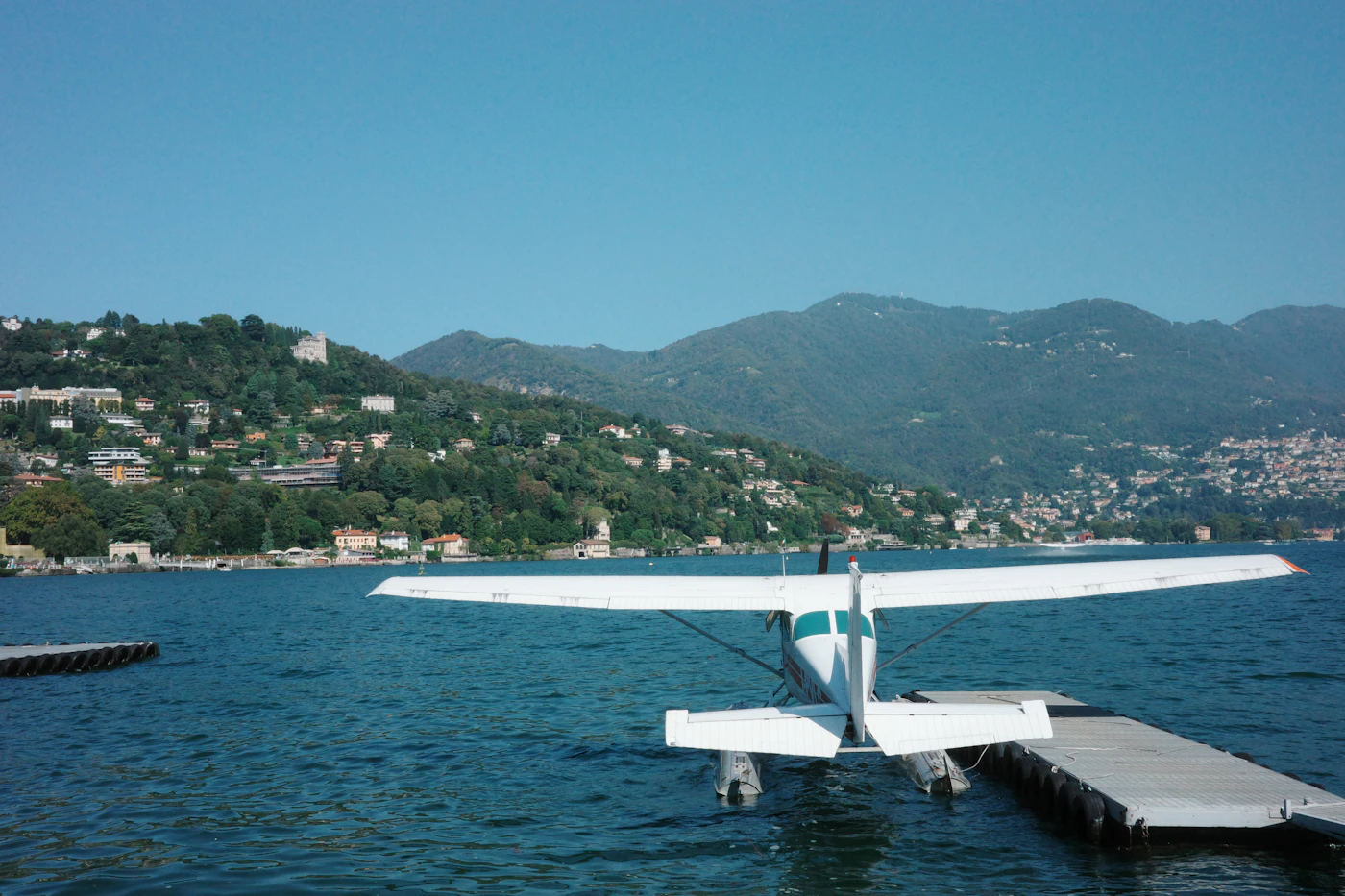 A seaplane on a mountain lake
