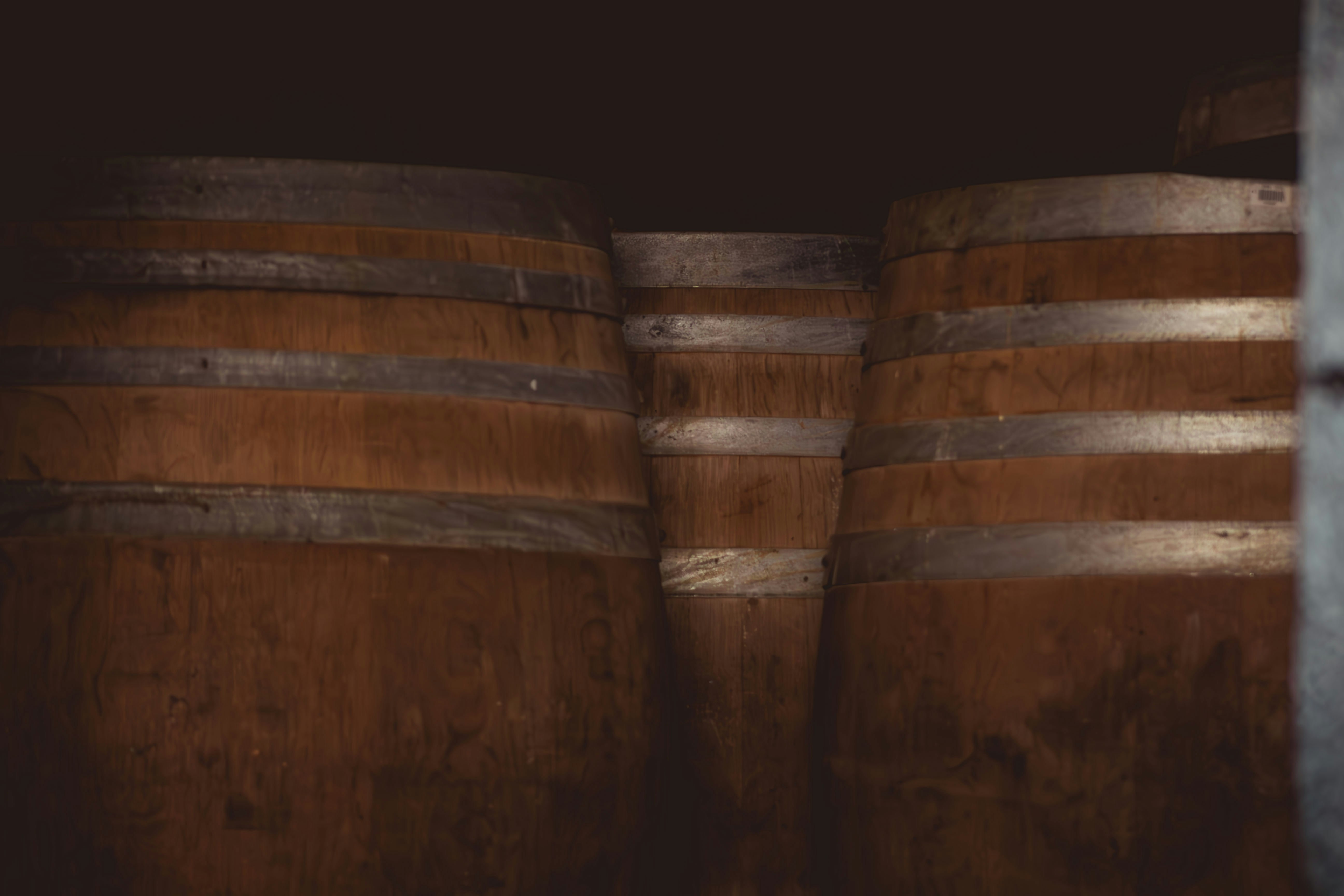 Weathered oak barrels