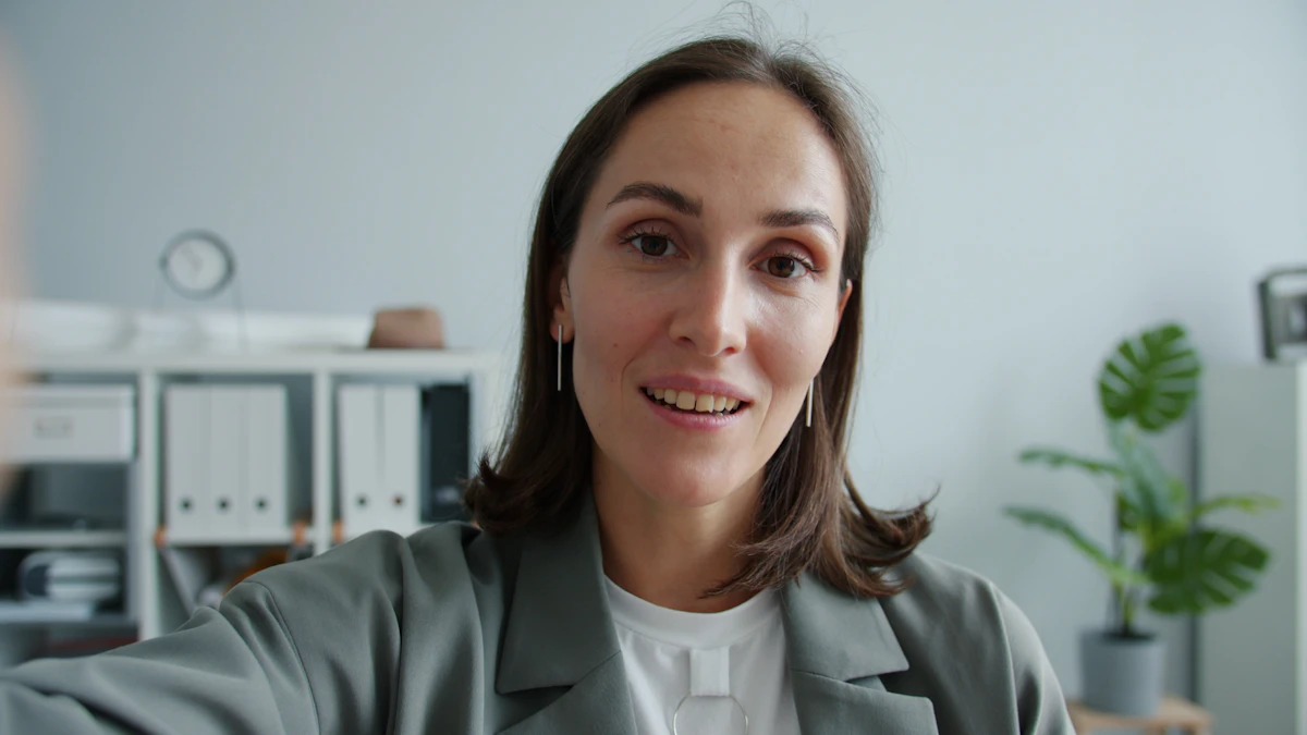 Woman in a suit looking at the camera.