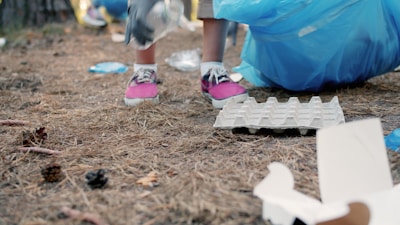 Children cleaning up litter in a forest.
