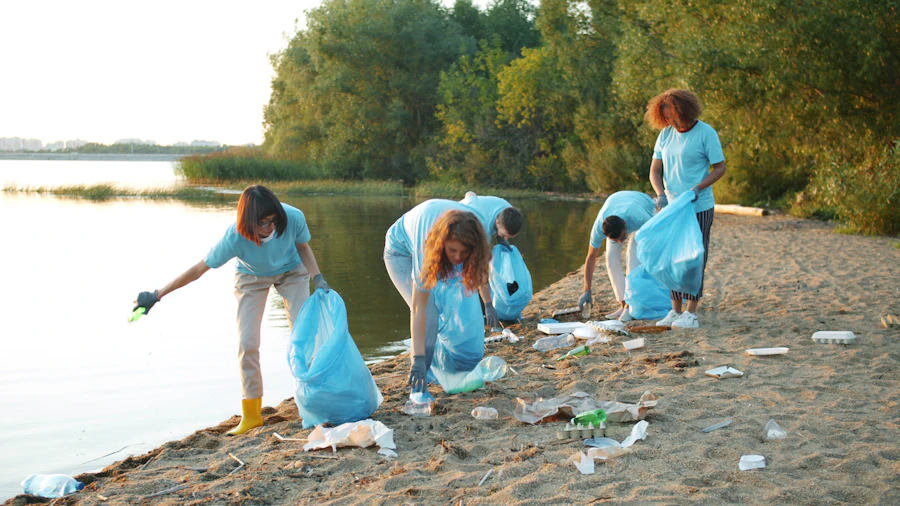 Volunteers cleaning up a beach