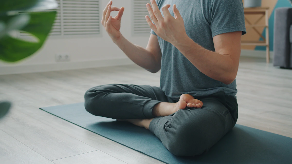 Man meditating calmly in lotus position