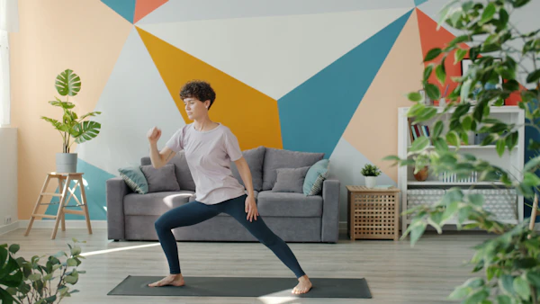 Woman doing a low-impact home workout on a yoga mat