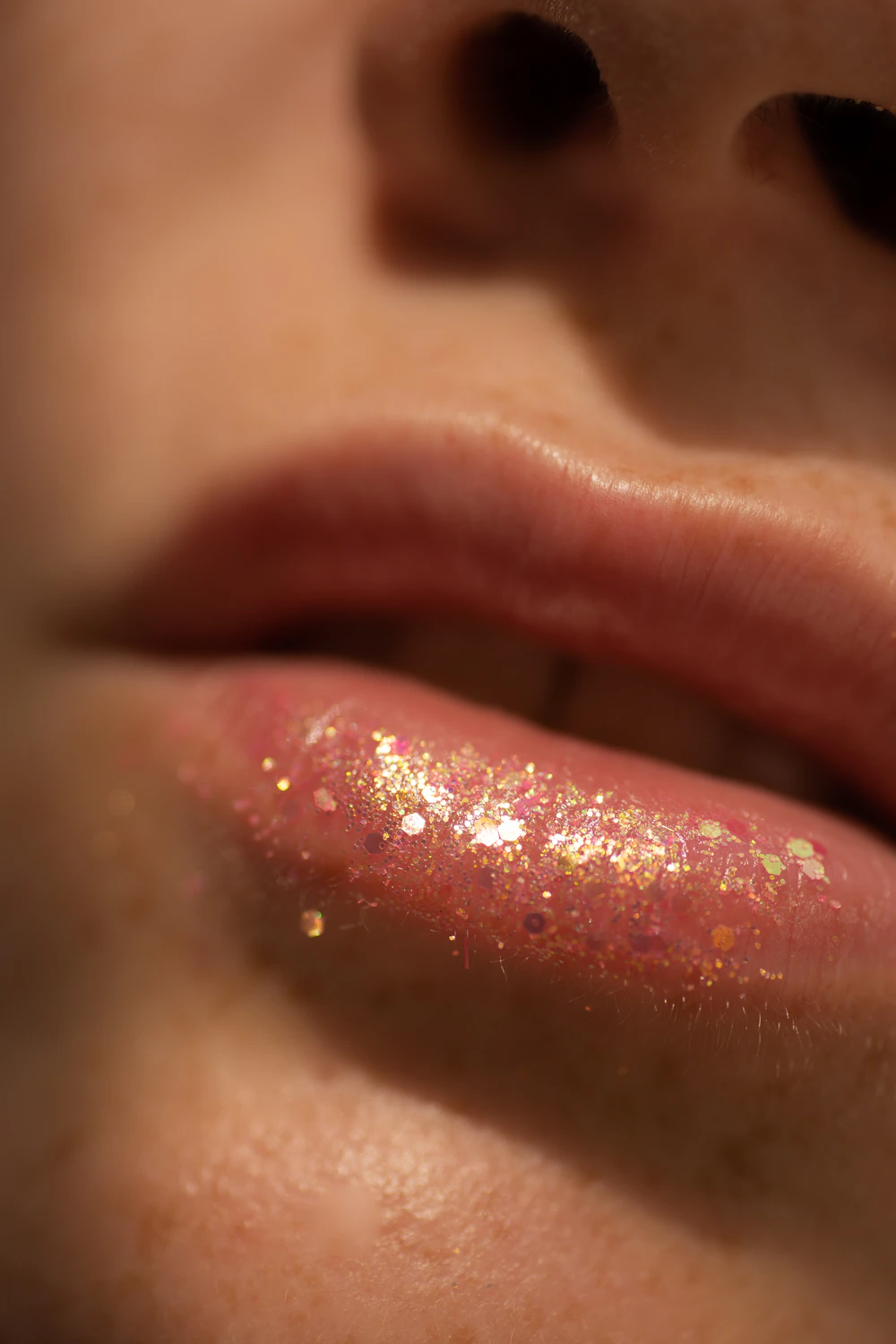 Glossy lip makeup close-up