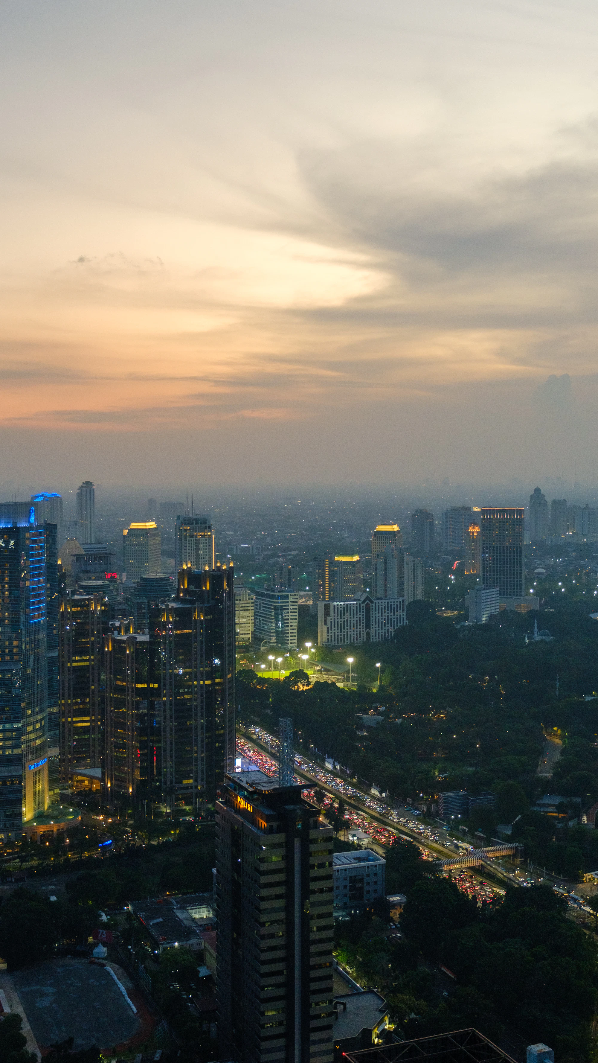City skyline at dusk