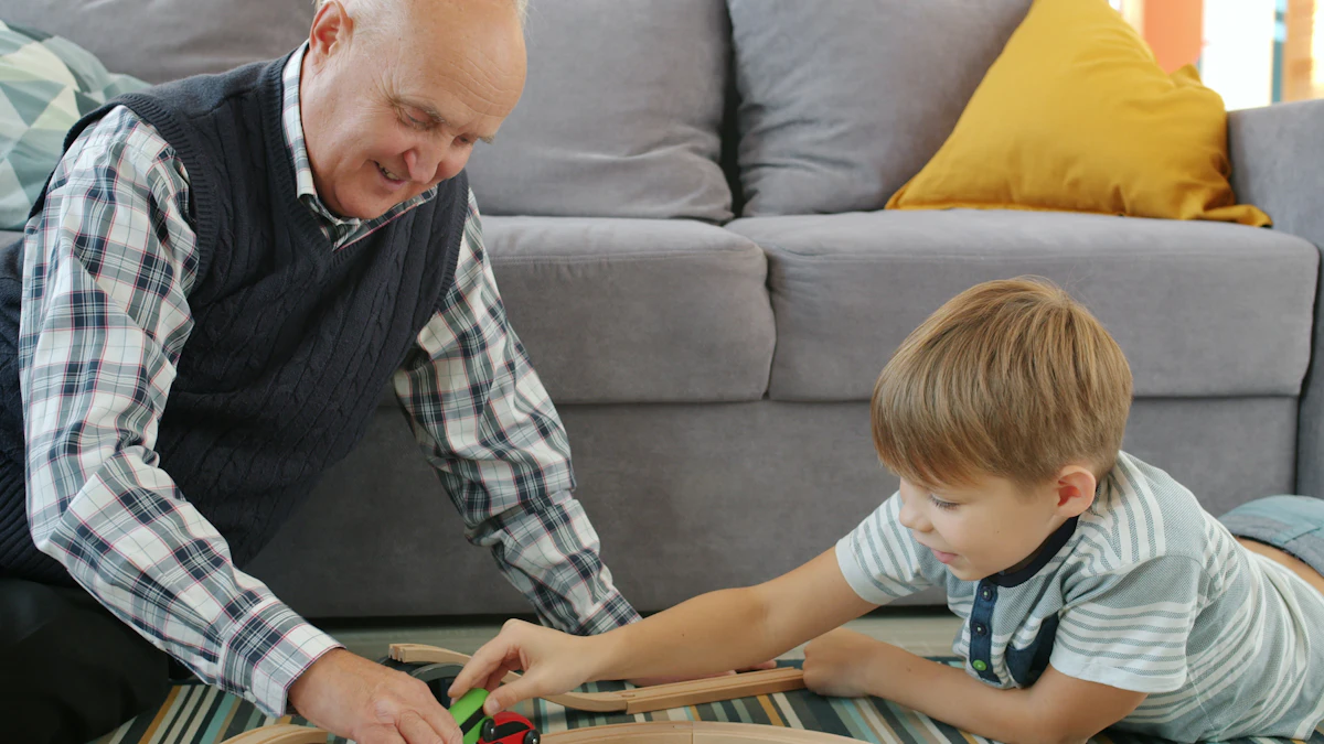 An older man and a child playing together