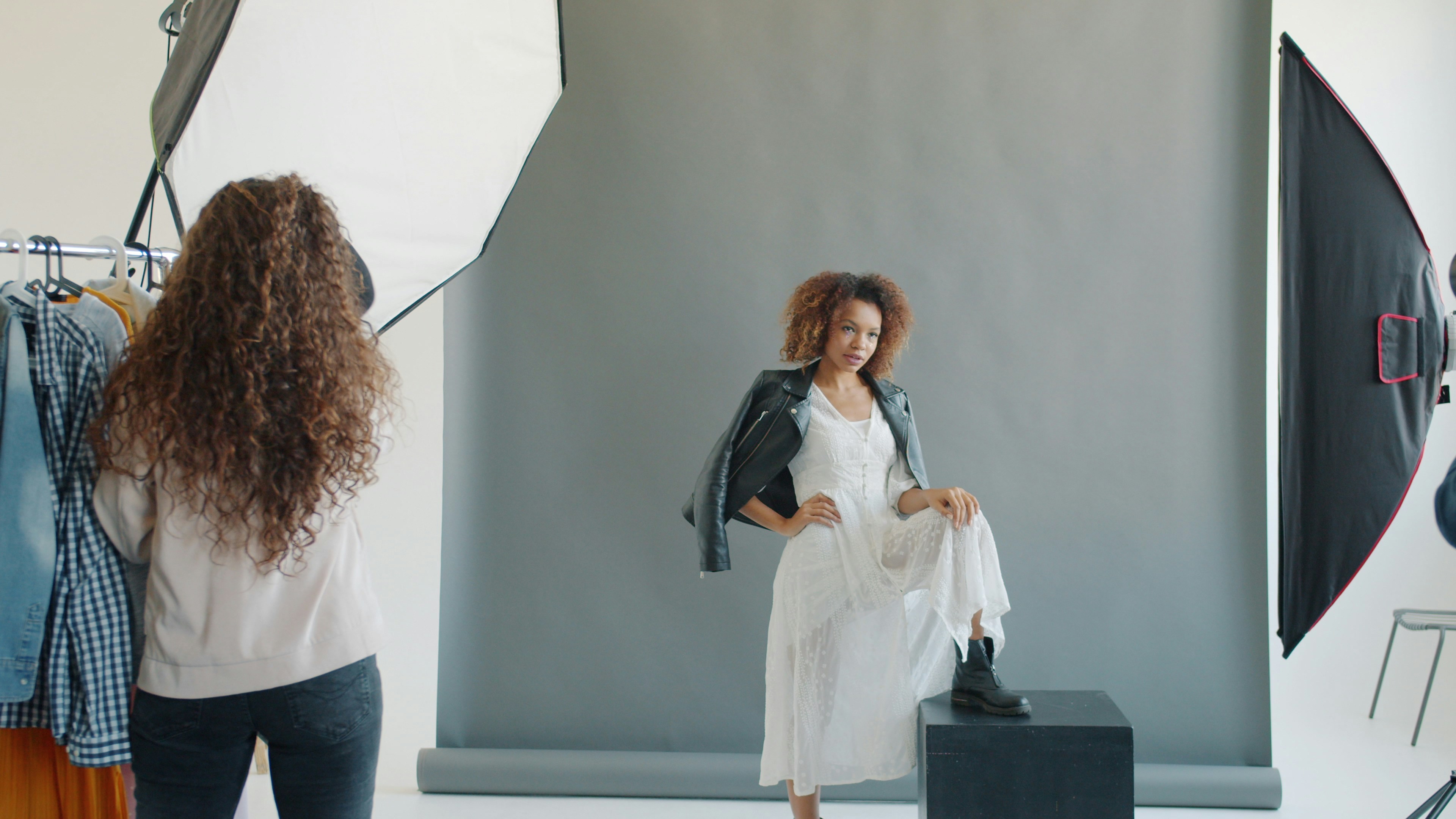 Fashion model in studio lighting