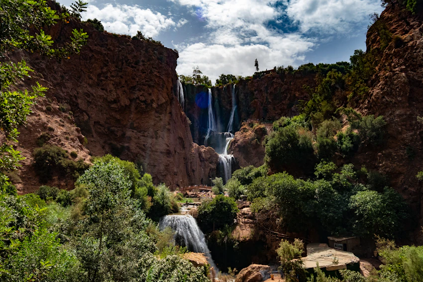 Ouzoud waterfalls cascading down rocky cliffs
