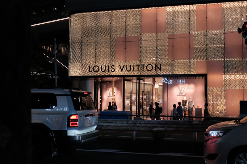 Exclusive luxury shopping district at night