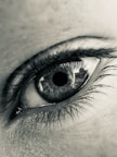Close-up black and white of a human eye