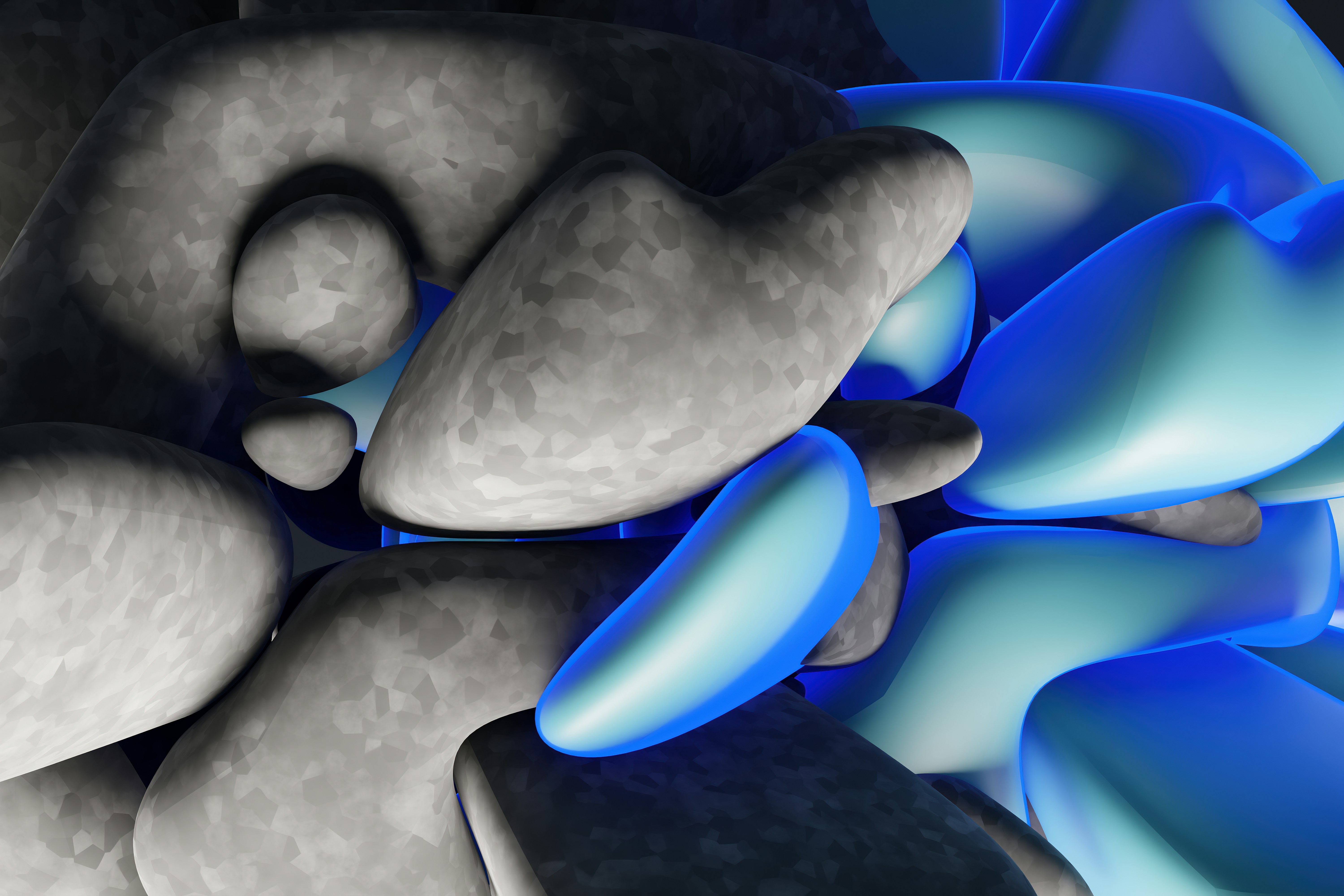 Abstract gray and blue organic shapes with glowing edges