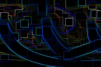 Abstract digital art with colorful squares and lines