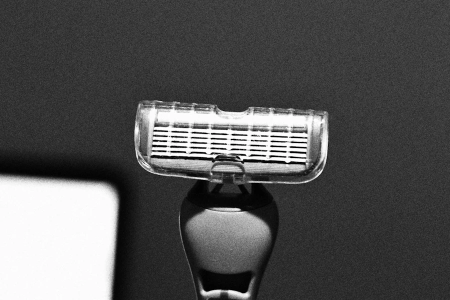 Close-up of a razor blade with dark background