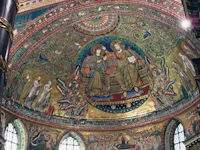 A gold-ground mosaic apse showing two figures in procession