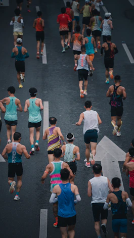 A group of runners in a marathon race.