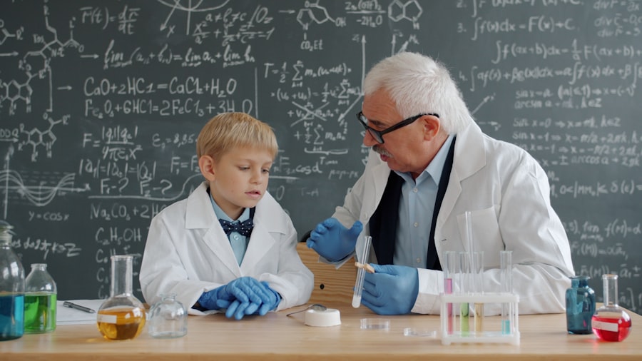 Mentor teaching a young student in a lab