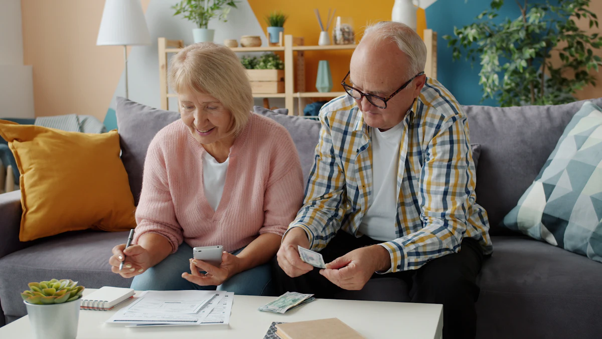 Older couple reviewing their move at home