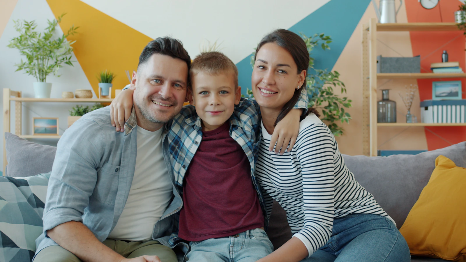 Happy family relaxing together at home