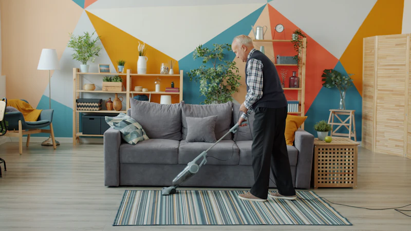 Freshly vacuumed area rug in a tidy living room