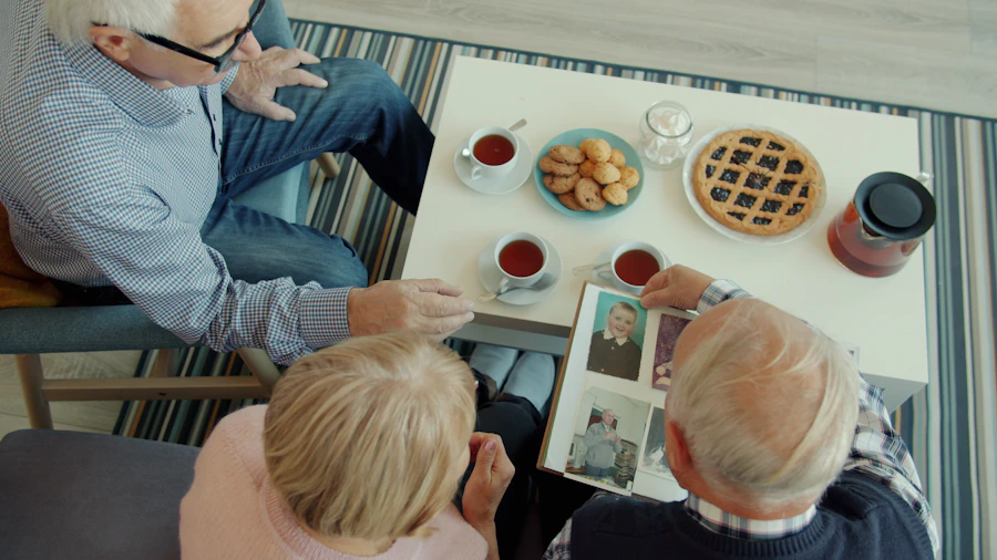 Family looking through a photo album together