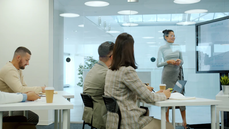 Team presenting data in a professional office meeting