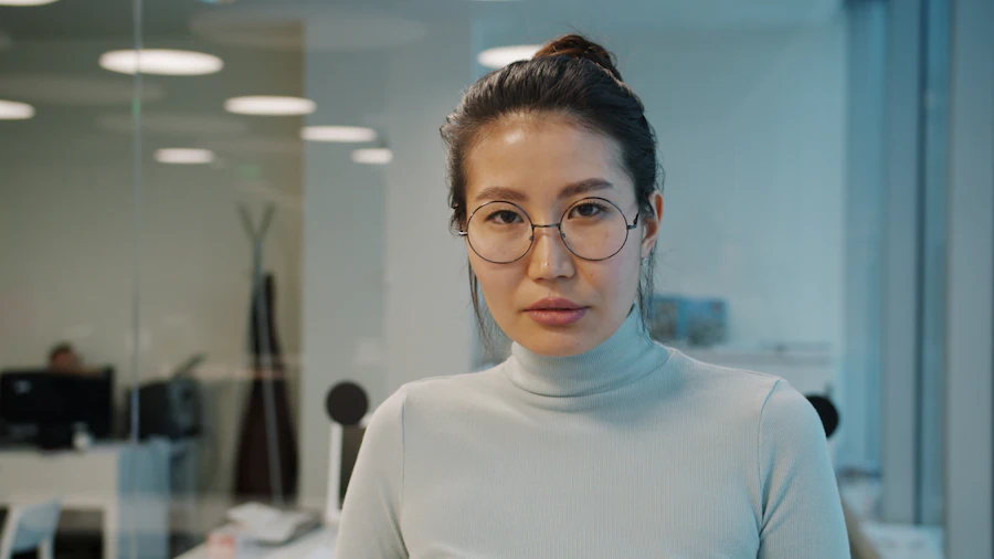 Woman in a turtleneck in an office