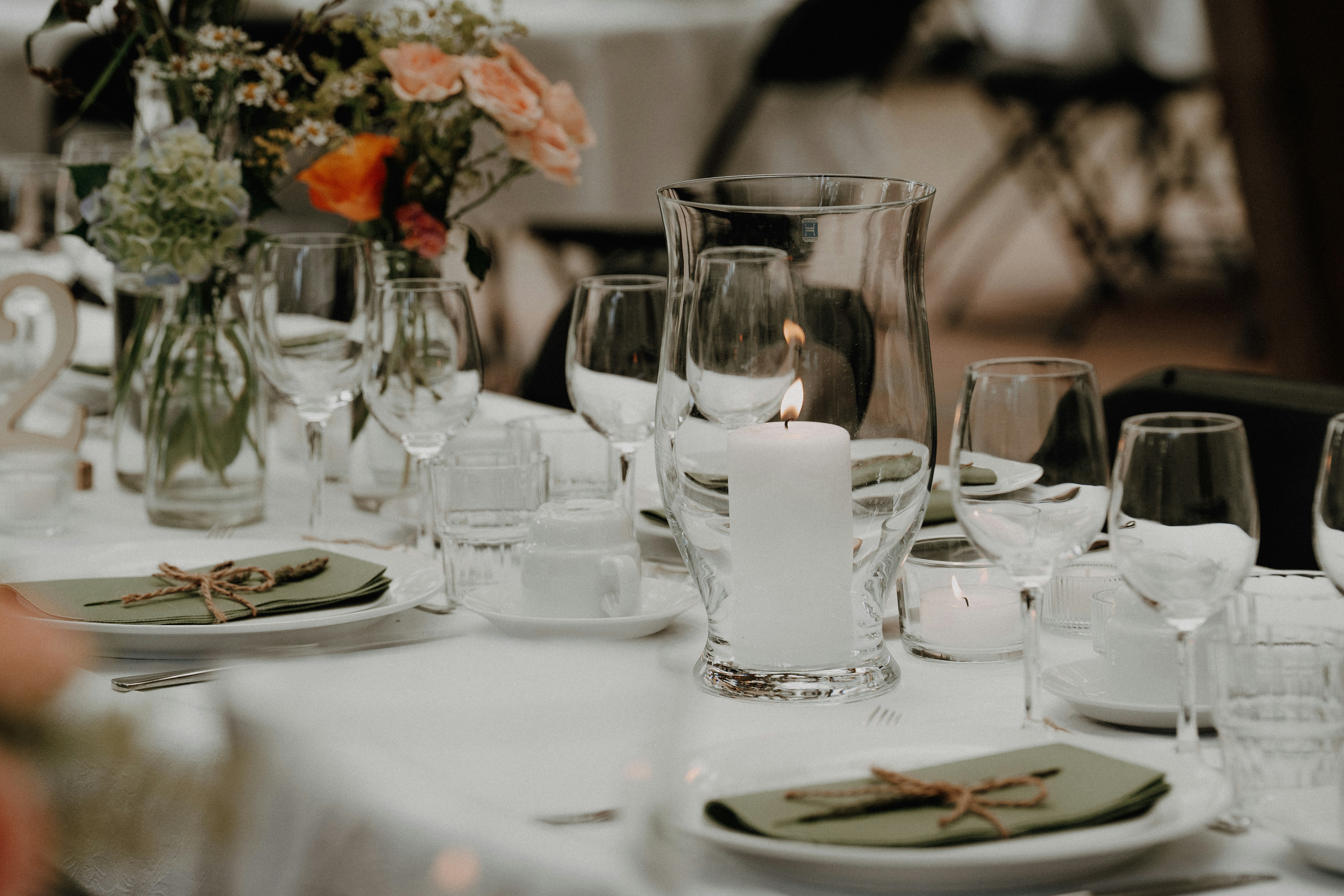 Romantic candlelit dinner table