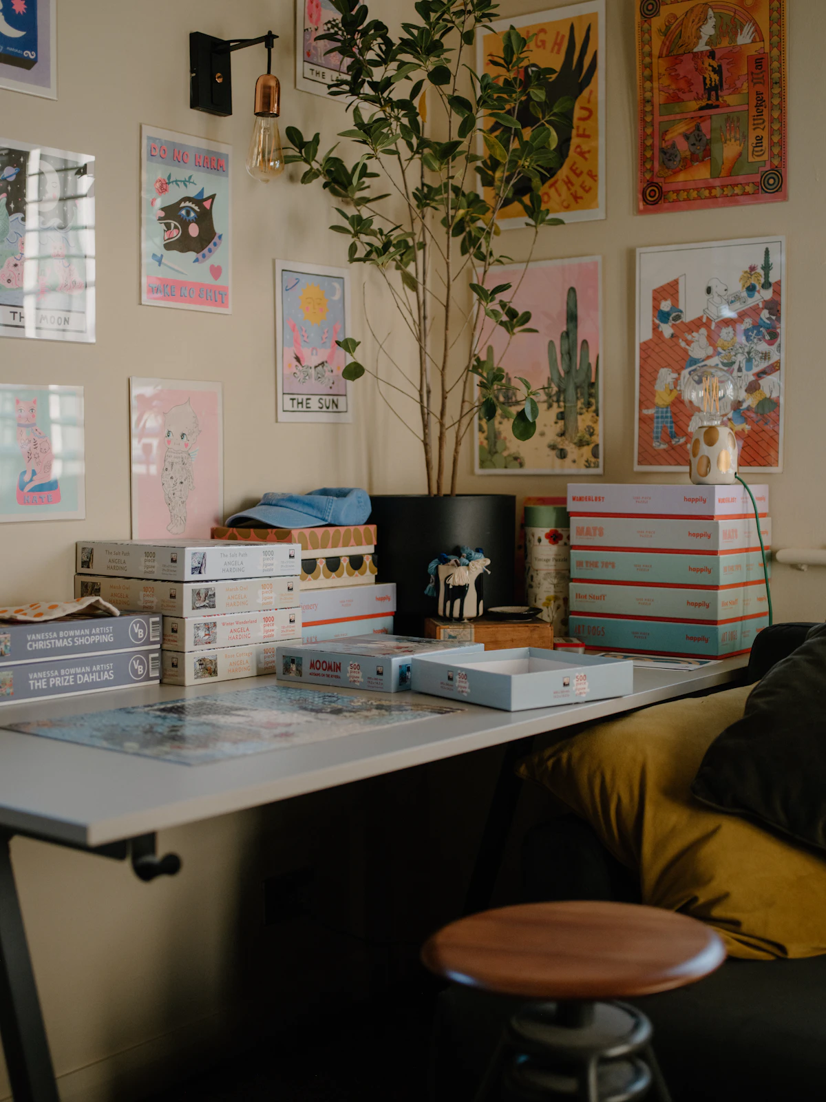 Colorful creative design studio workspace