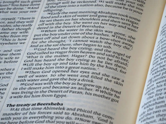 Close-up of an open book with text.