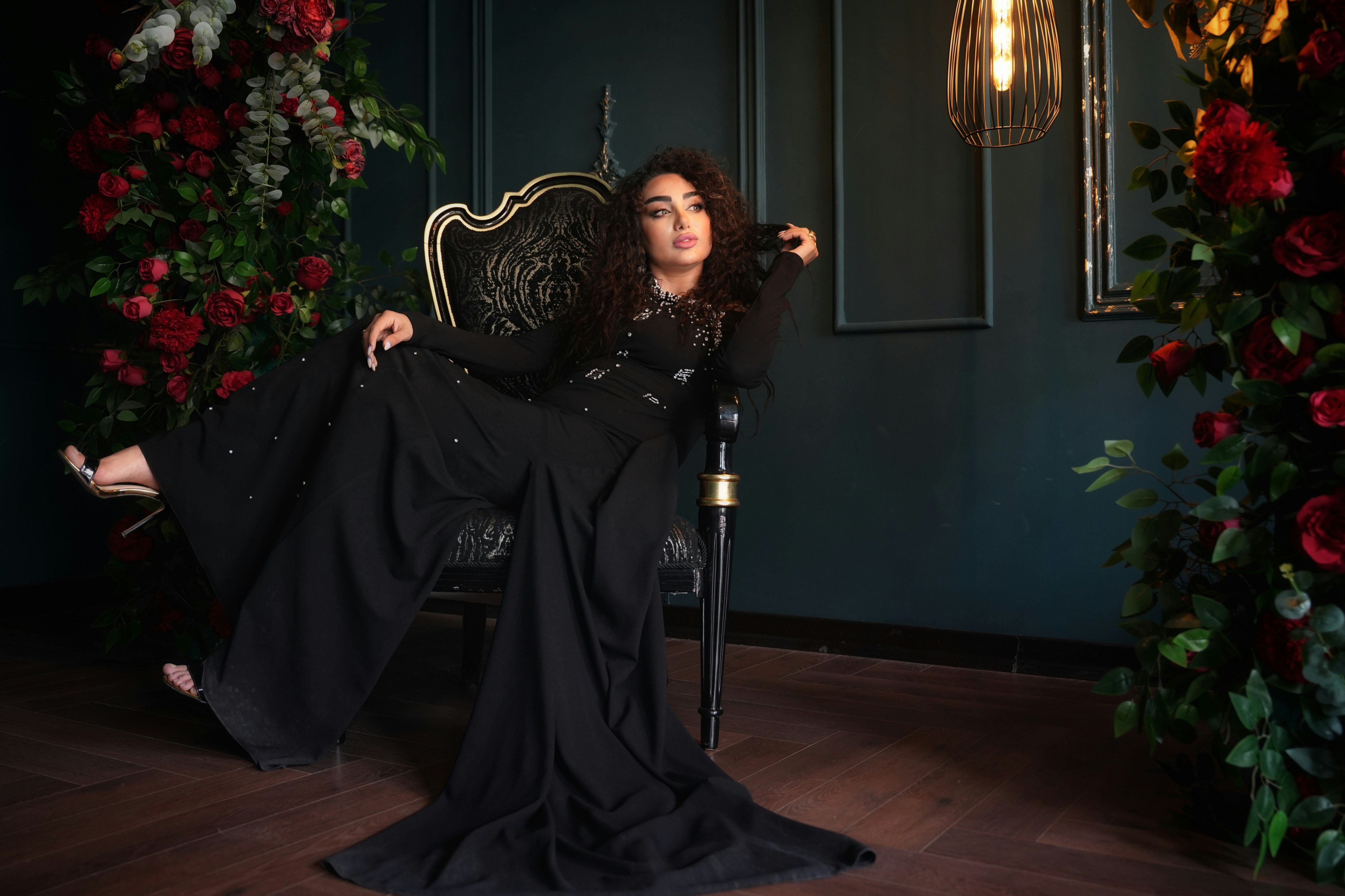 Woman in elegant black dress