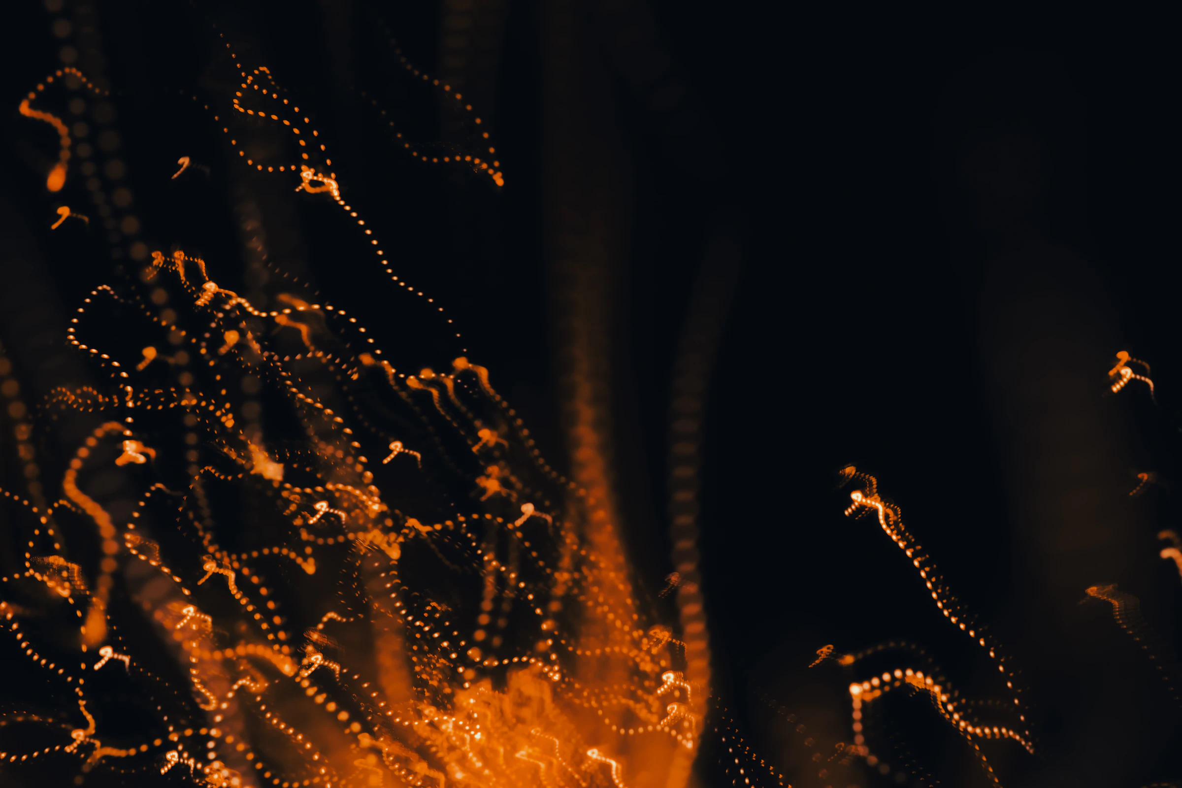 Abstract 3D render of amber particle currents
