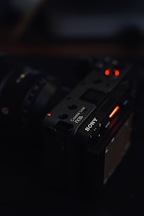 Sony cinema line fx30 camera with red indicator lights