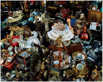 Collection of various antique objects and toys