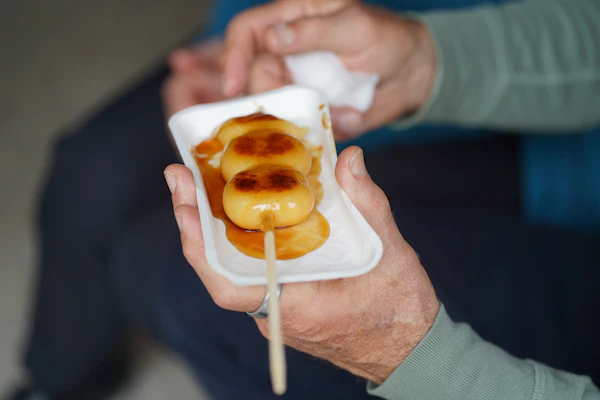 Skewer of glazed mitarashi dango