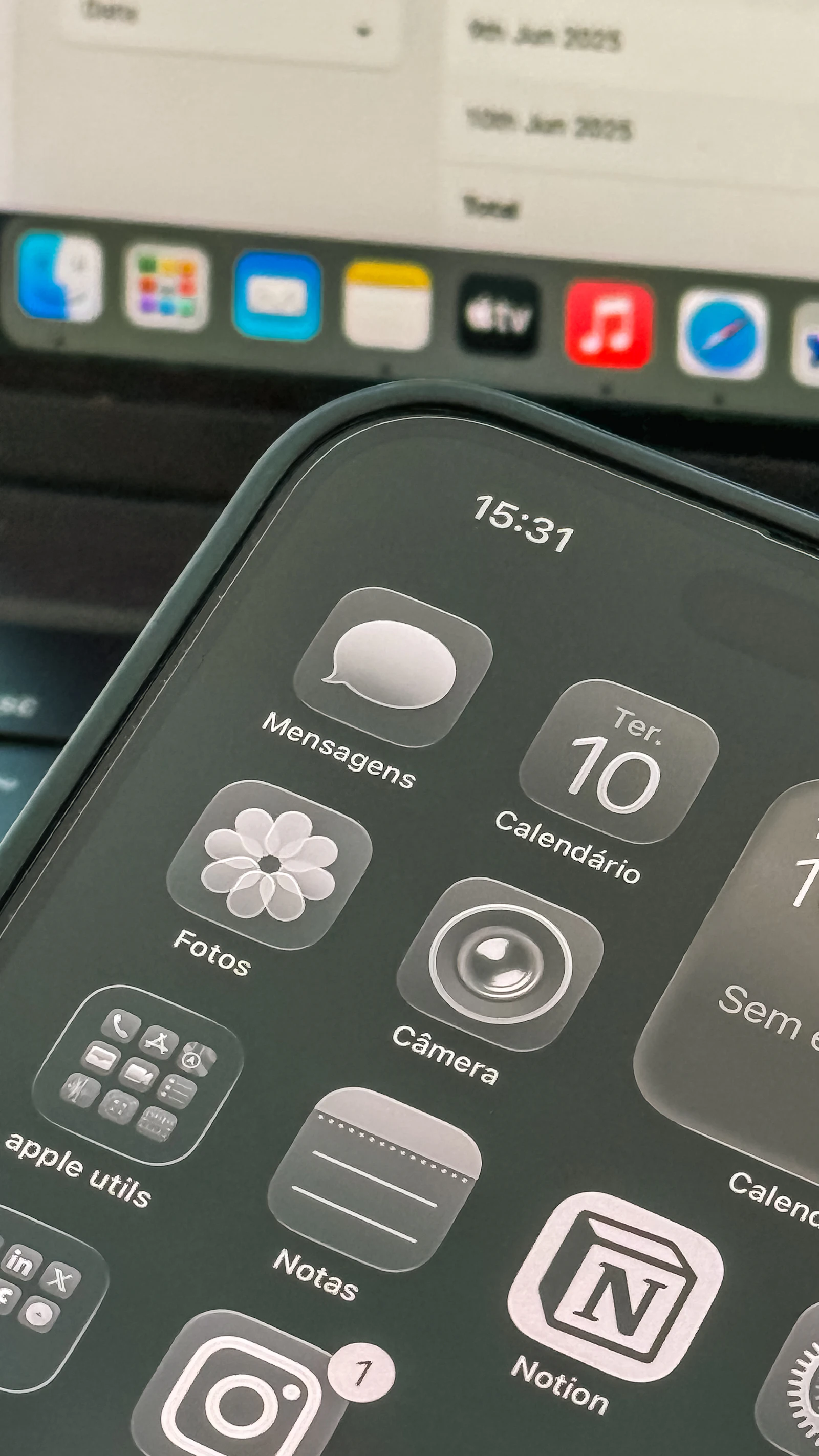Close-up of an iPhone home screen showing app icons