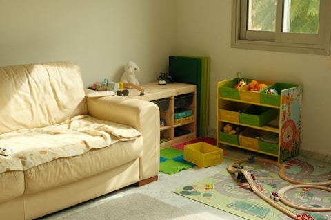 Children's playroom with toys and storage