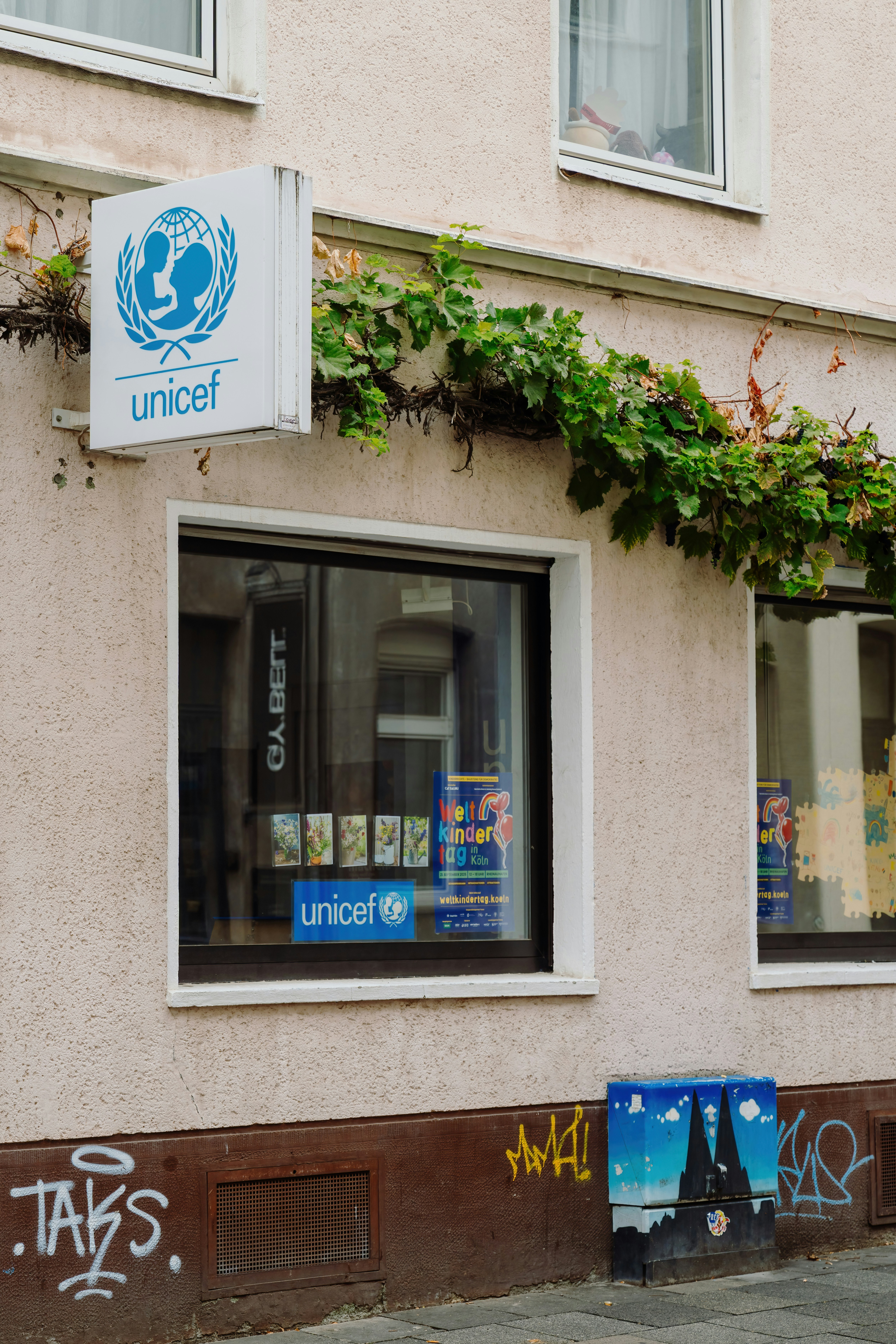 Unicef office sign on building facade