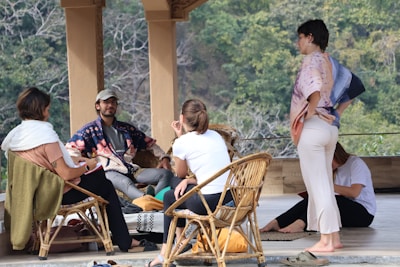 Group of people relaxing on a porch