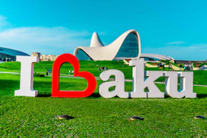 I love baku sign with modern architecture background