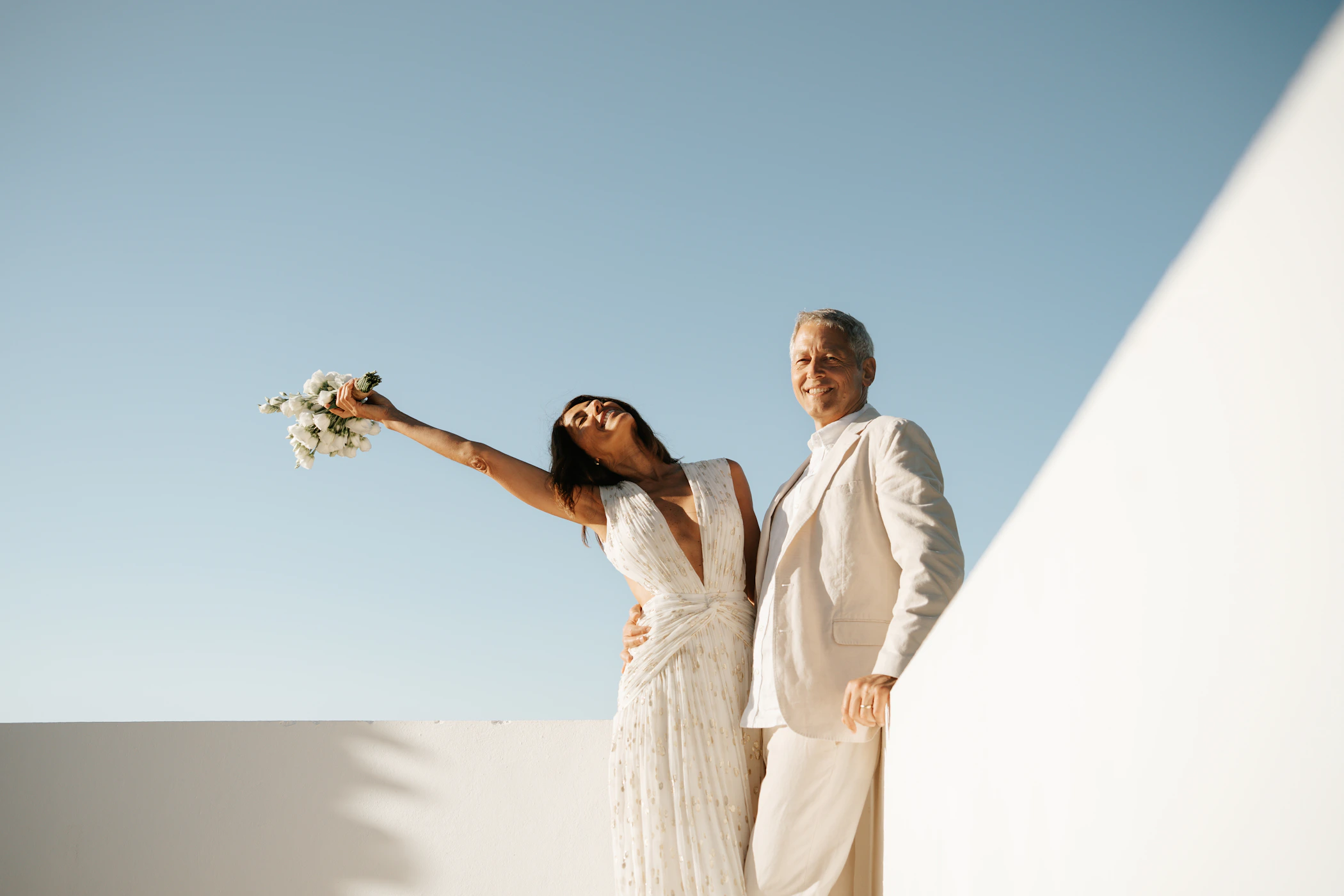 Wedding couple in golden afternoon light in Crete
