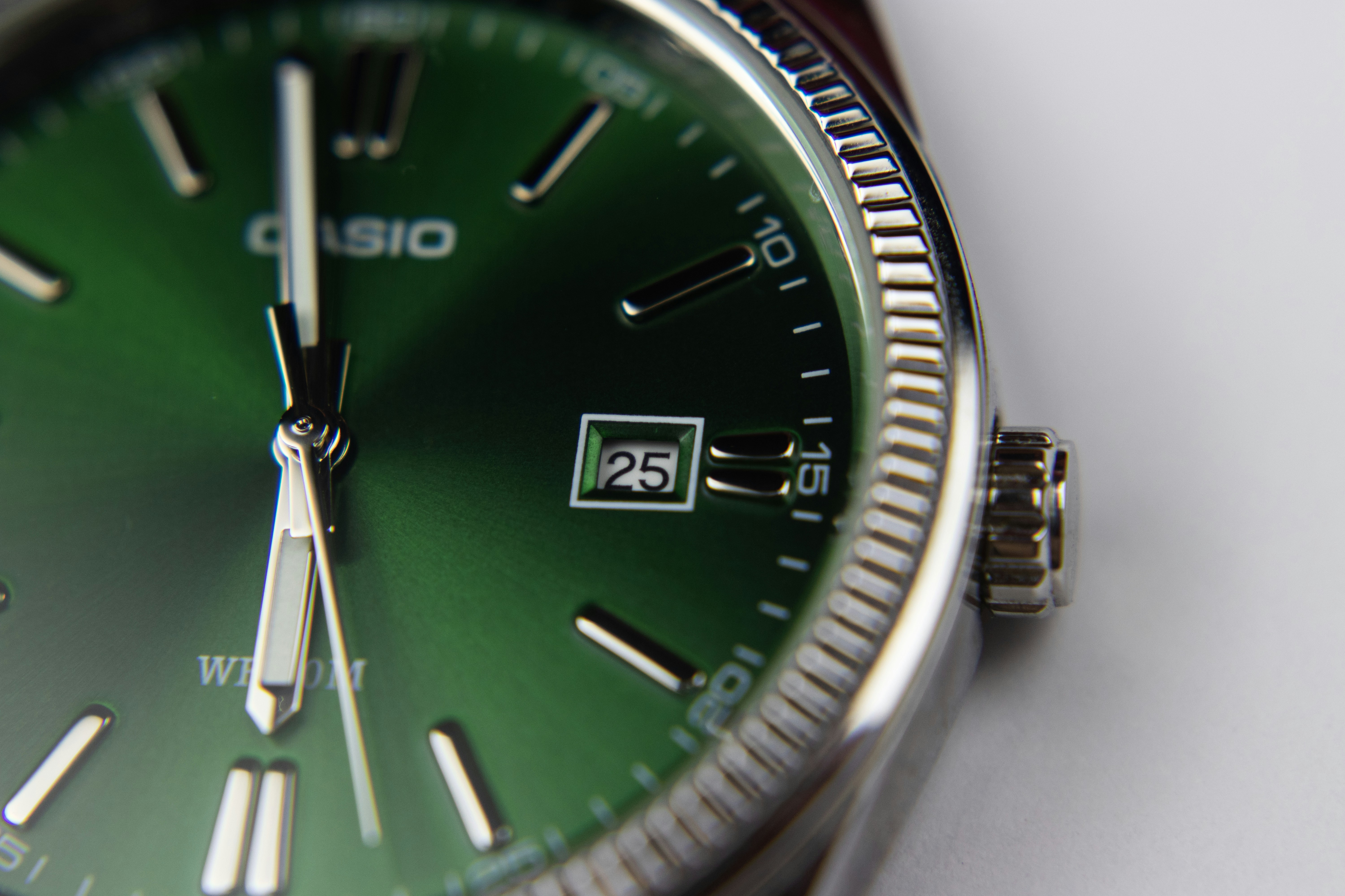 Green Casio watch detail