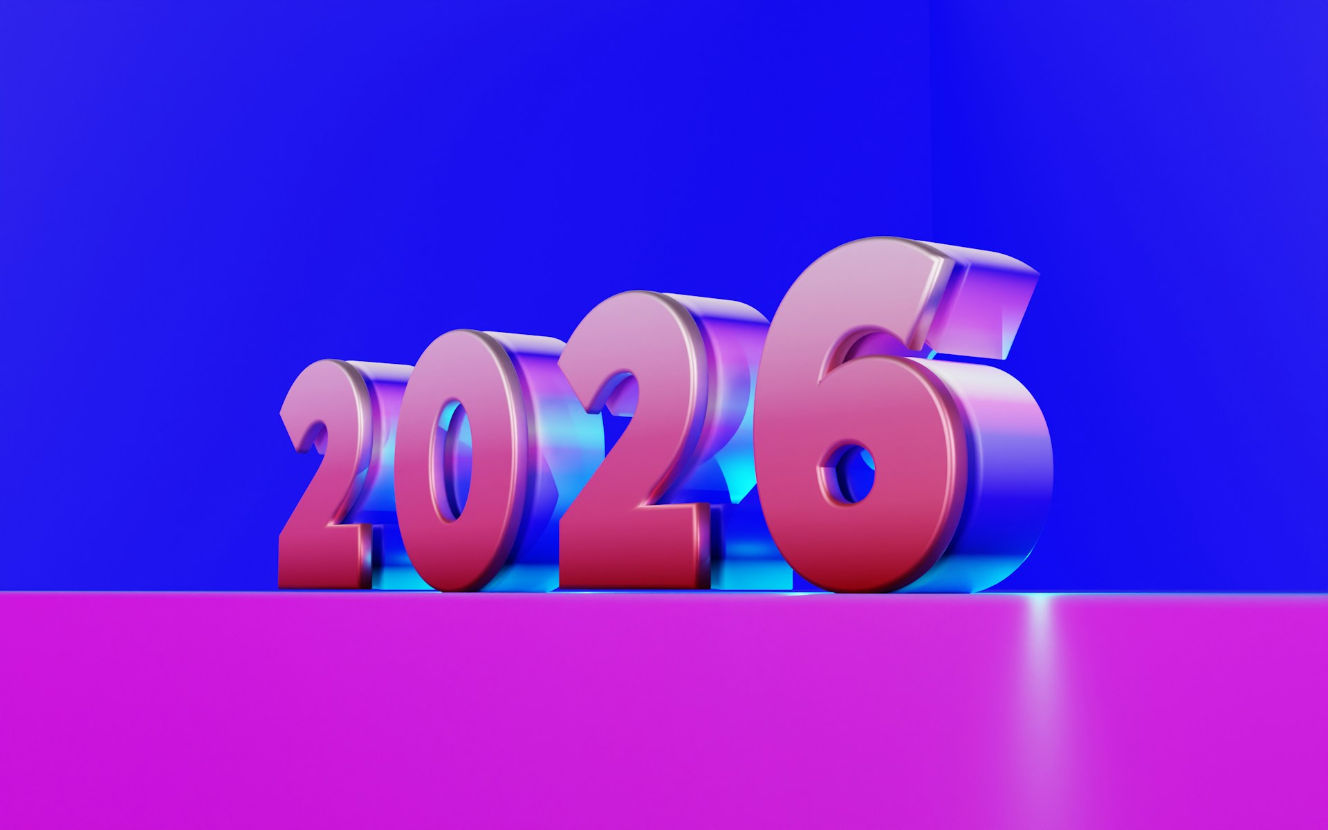 The year 2026 in metallic 3D numbers.