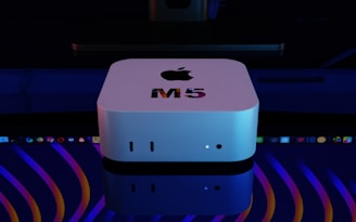 White apple computer with m5 logo