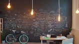 Chalkboard wall with mind map and bicycle